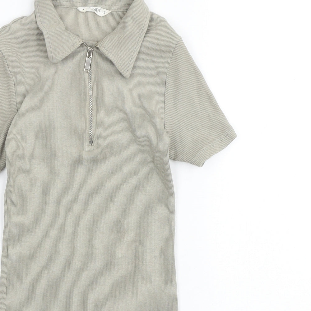 Candy Couture Girls Grey Cotton T-Shirt Dress Size 9 Years Collared Zip