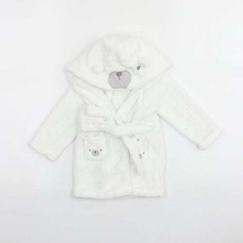 Nutmeg Baby White Geometric 100% Cotton Robe Size 6-9 Months Tie