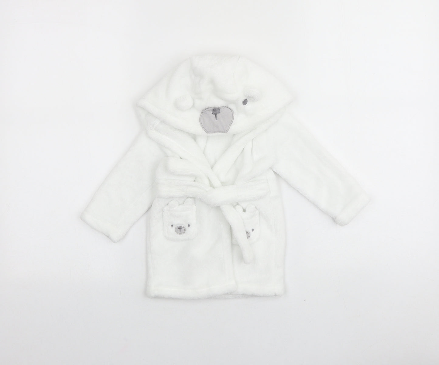 Nutmeg Baby White Geometric 100% Cotton Robe Size 6-9 Months Tie