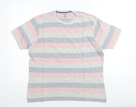 JAMES PRINGLE Mens Multicoloured Striped Cotton T-Shirt Size M Round Neck