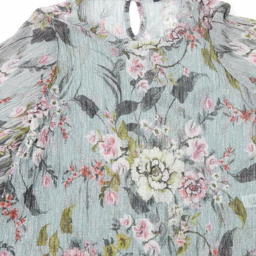Garfield & Marks Womens Grey Floral Polyester Basic Blouse Size 12 Round Neck