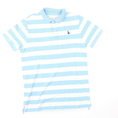 Jack Wills Mens Blue Striped 100% Cotton Polo Size S Collared Button