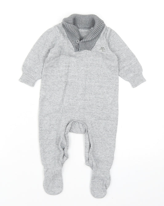Mothercare Baby Grey Cotton Babygrow One-Piece Size 3-6 Months Button