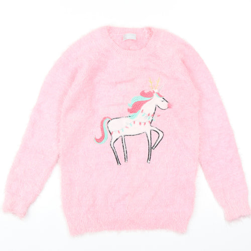 Matalan Girls Pink Round Neck Polyacrylate Fibre Pullover Jumper Size 11 Years Pullover - Unicorn
