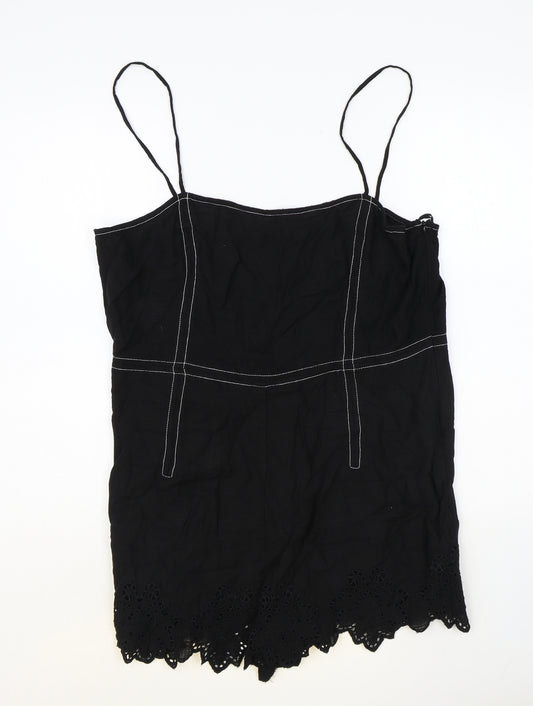 Zara Womens Black Viscose Playsuit One-Piece Size 2XS Zip - Lace Detail