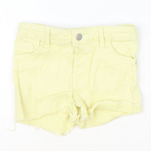 Denim & Co. Girls Yellow Cotton Hot Pants Shorts Size 4-5 Years Regular Zip