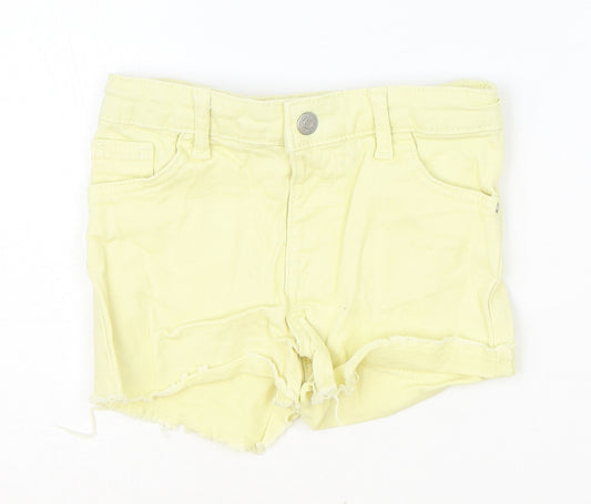 Denim & Co. Girls Yellow Cotton Hot Pants Shorts Size 4-5 Years Regular Zip