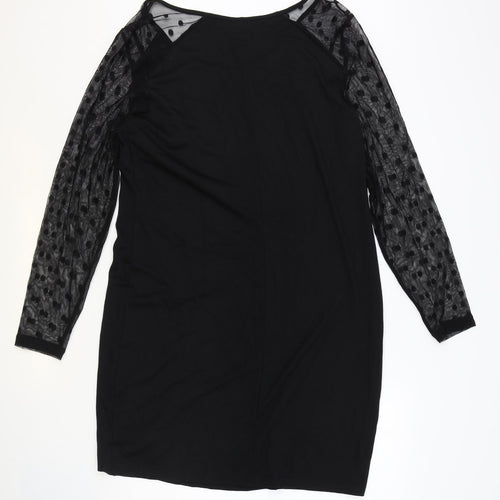 JUNAROSE Womens Black Viscose Shift Size M Boat Neck Pullover - Sheer Sleeves