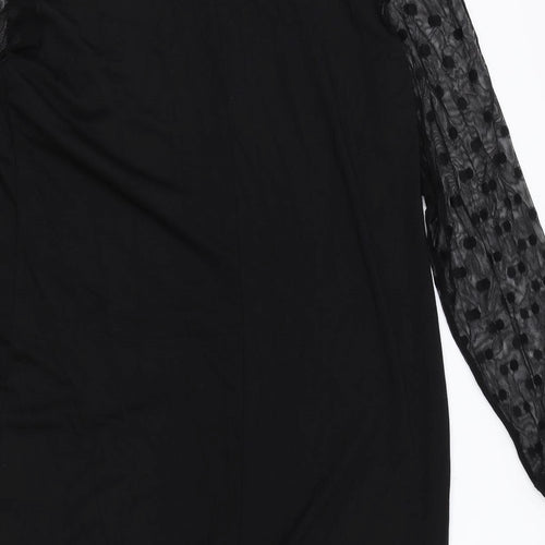 JUNAROSE Womens Black Viscose Shift Size M Boat Neck Pullover - Sheer Sleeves