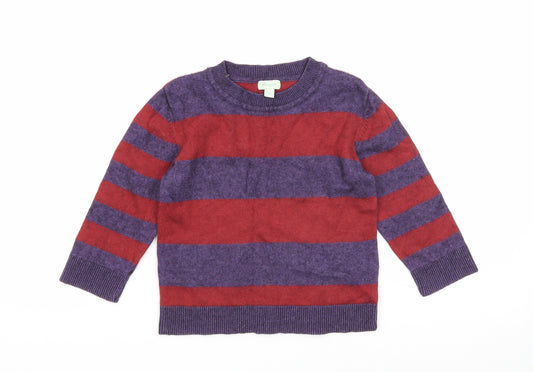 Monsoon Boys Purple Round Neck Striped Cotton Pullover Jumper Size 3-4 Years Pullover