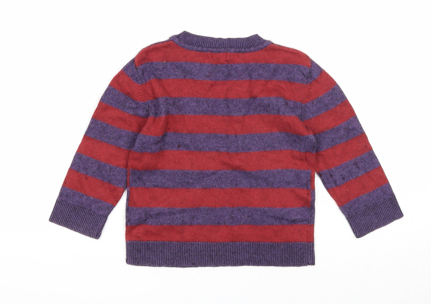 Monsoon Boys Purple Round Neck Striped Cotton Pullover Jumper Size 3-4 Years Pullover