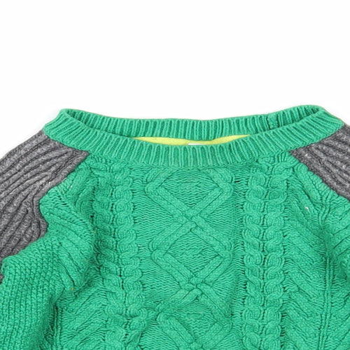 Marks and Spencer Boys Green Round Neck Colourblock Viscose Pullover Jumper Size 3-4 Years Pullover