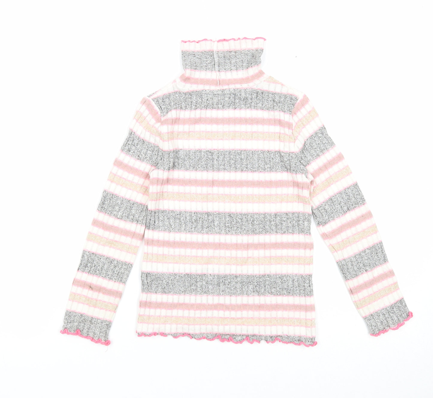 M&Co Girls Multicoloured High Neck Striped Viscose Pullover Jumper Size 4-5 Years Pullover