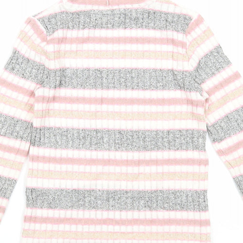 M&Co Girls Multicoloured High Neck Striped Viscose Pullover Jumper Size 4-5 Years Pullover