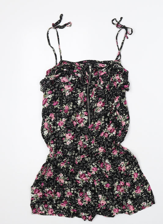 Stella Womens Black Floral Viscose Playsuit One-Piece Size M Zip