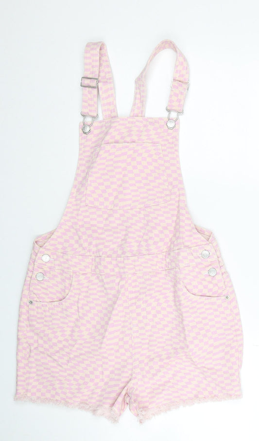Marks and Spencer Girls Pink Geometric Cotton Dungaree One-Piece Size 13-14 Years Buckle