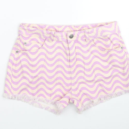 Marks and Spencer Girls Multicoloured Geometric Cotton Hot Pants Shorts Size 12-13 Years Regular Zip