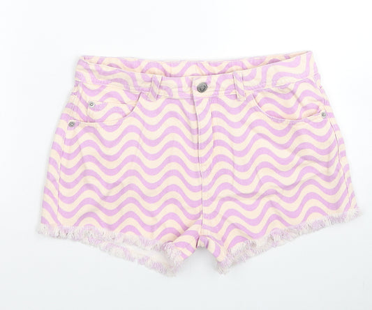 Marks and Spencer Girls Multicoloured Geometric Cotton Hot Pants Shorts Size 12-13 Years Regular Zip