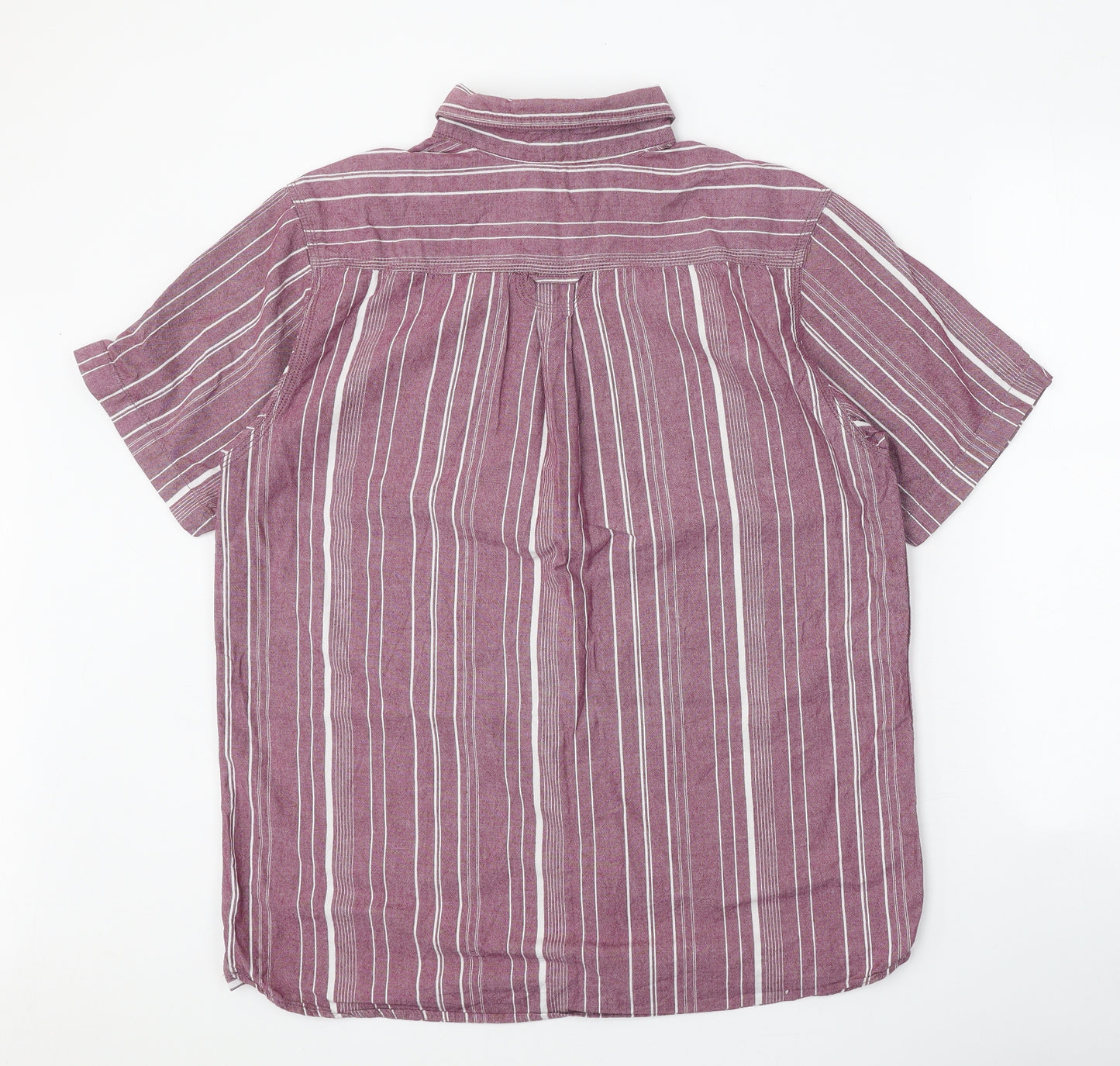 George Mens Purple Striped Cotton Button-Up Size L Collared Button