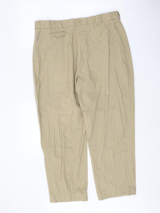 Pegasus Mens Beige Cotton Capri Trousers Size 36 in L27 in Regular Zip
