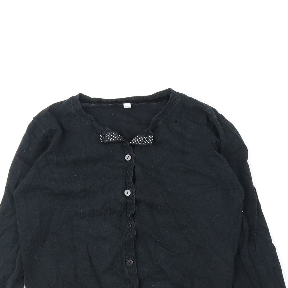 Marks and Spencer Girls Black Round Neck Cotton Cardigan Jumper Size 9-10 Years Button