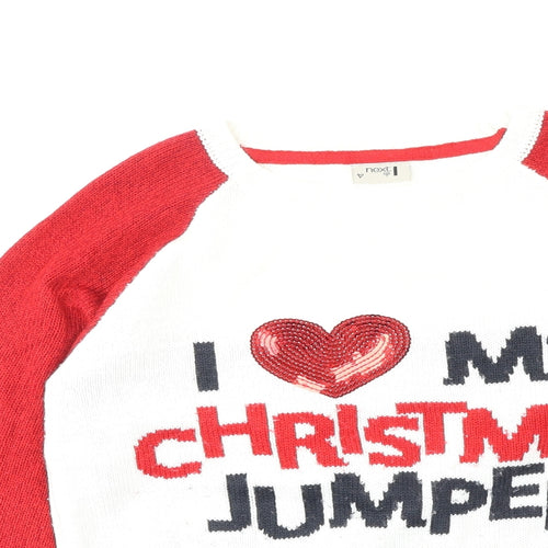 NEXT Girls Red Round Neck Acrylic Pullover Jumper Size 13 Years Pullover - Christmas