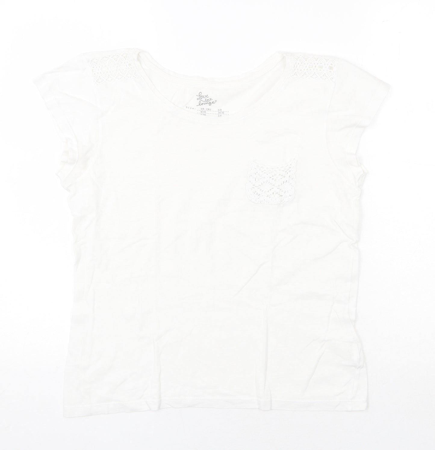 Love to Lounge Womens White Cotton Basic T-Shirt Size 6 Round Neck