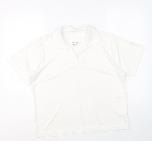 Thomas Taylor Mens White Polyester Cropped T-Shirt Size L V-Neck Pullover