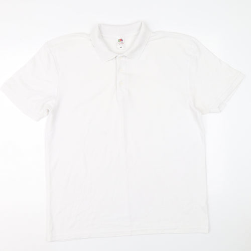 Fruit of the Loom Mens White Polyester Polo Size XL Collared Button