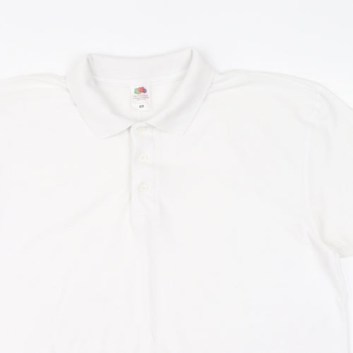 Fruit of the Loom Mens White Polyester Polo Size XL Collared Button