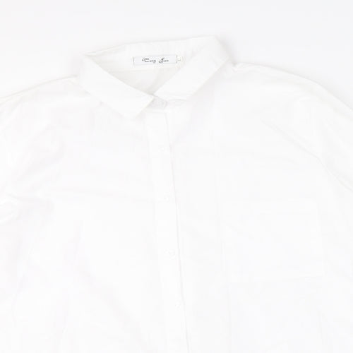 Cong Fan Mens White Polyester Dress Shirt Size XL V-Neck Button
