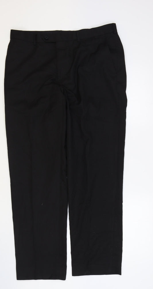 Dehavilland Mens Black Cotton Dress Pants Trousers Size 34 in Regular Zip