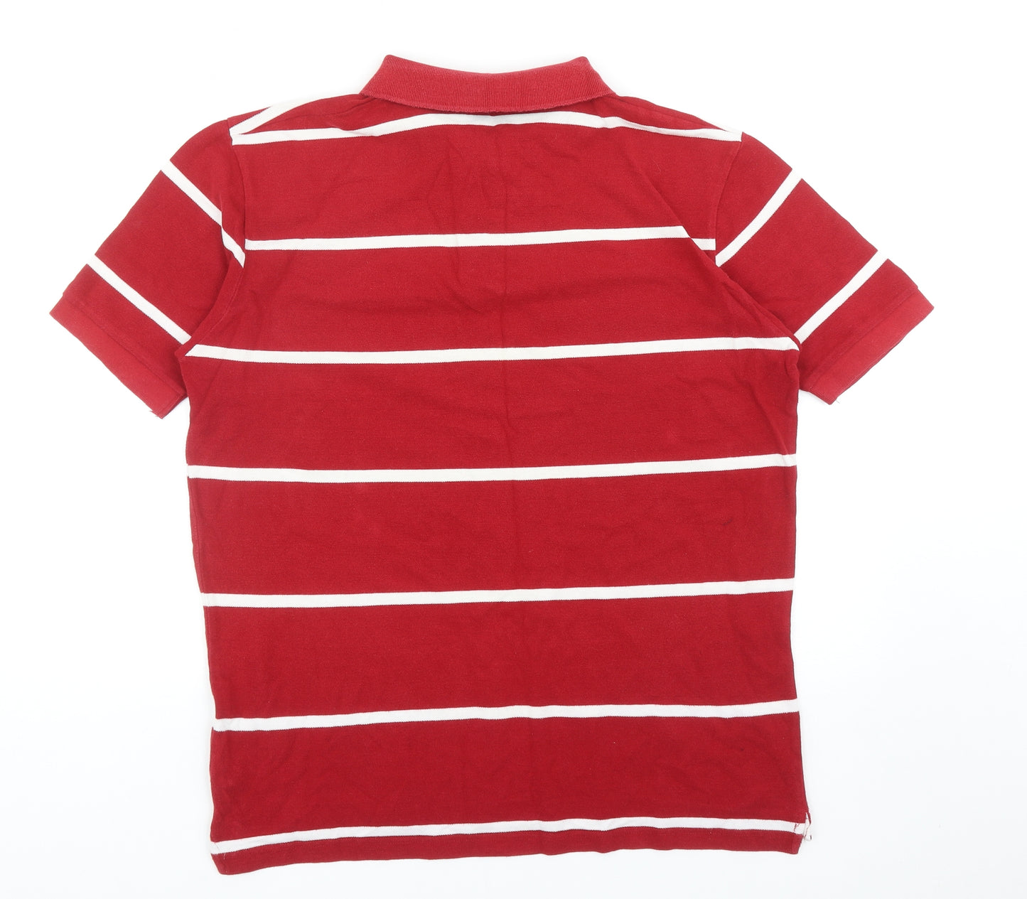 Tailor 7 Son Mens Red Striped Cotton Polo Size L Collared Button
