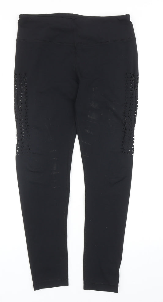 Vina Womens Black Geometric Polyester Compression Leggings Size L Regular Pullover