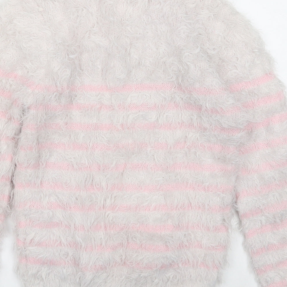 Diva Feva Girls Pink Round Neck Striped Nylon Pullover Jumper Size 7-8 Years Pullover