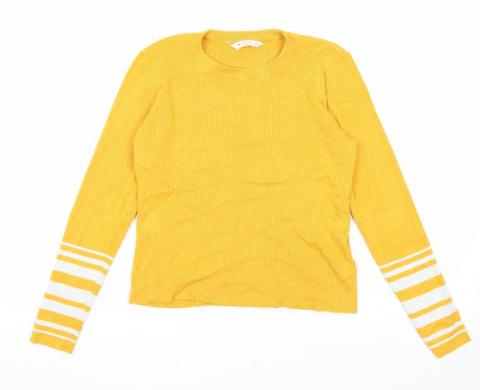 Candy Couture Girls Yellow Round Neck Striped Viscose Pullover Jumper Size 15 Years Pullover