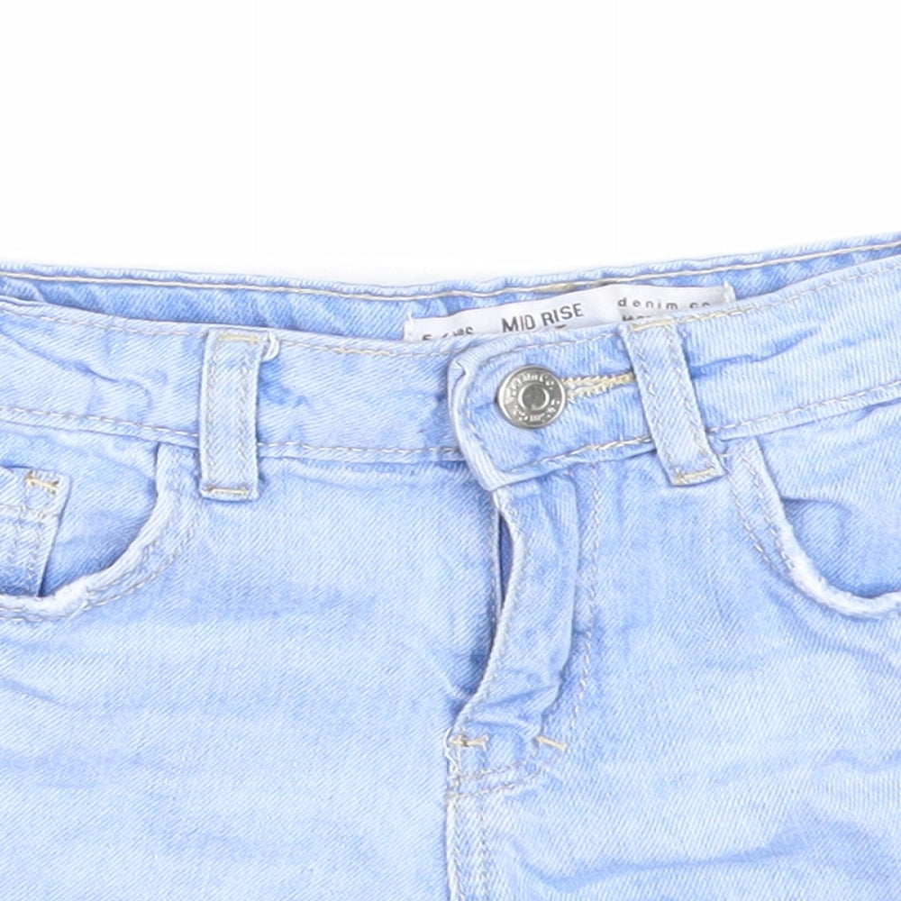 Denim & Co. Girls Blue Cotton Hot Pants Shorts Size 5-6 Years Regular Zip