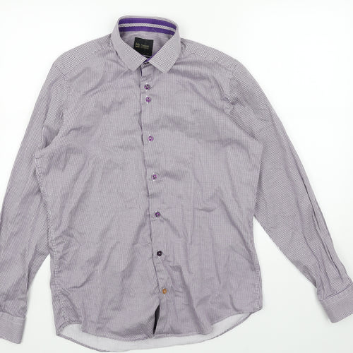 6th Sense Mens Purple Geometric Cotton Button-Up Size M Collared Button