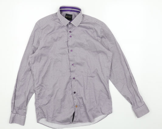 6th Sense Mens Purple Geometric Cotton Button-Up Size M Collared Button