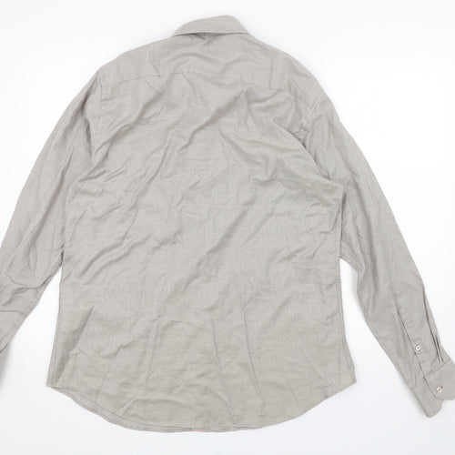 24/7 Comfort Apparel Mens Beige Geometric Cotton Button-Up Size L Collared Button