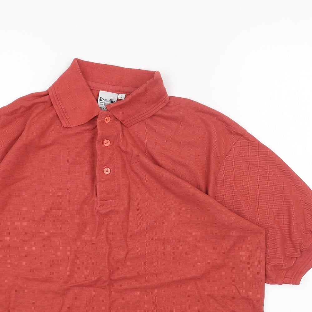 Domville Mens Red Polyester Polo Size L Collared Button