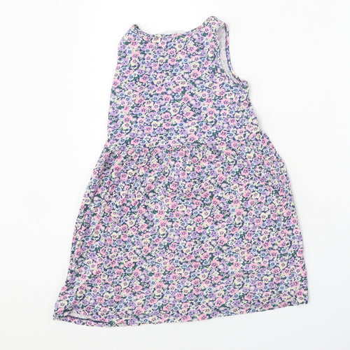H&M Girls Purple Floral 100% Cotton T-Shirt Dress Size 6-7 Years Round Neck Pullover