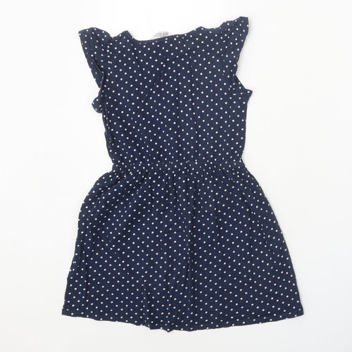 H&M Girls Blue Polka Dot 100% Cotton T-Shirt Dress Size 5-6 Years Round Neck Pullover