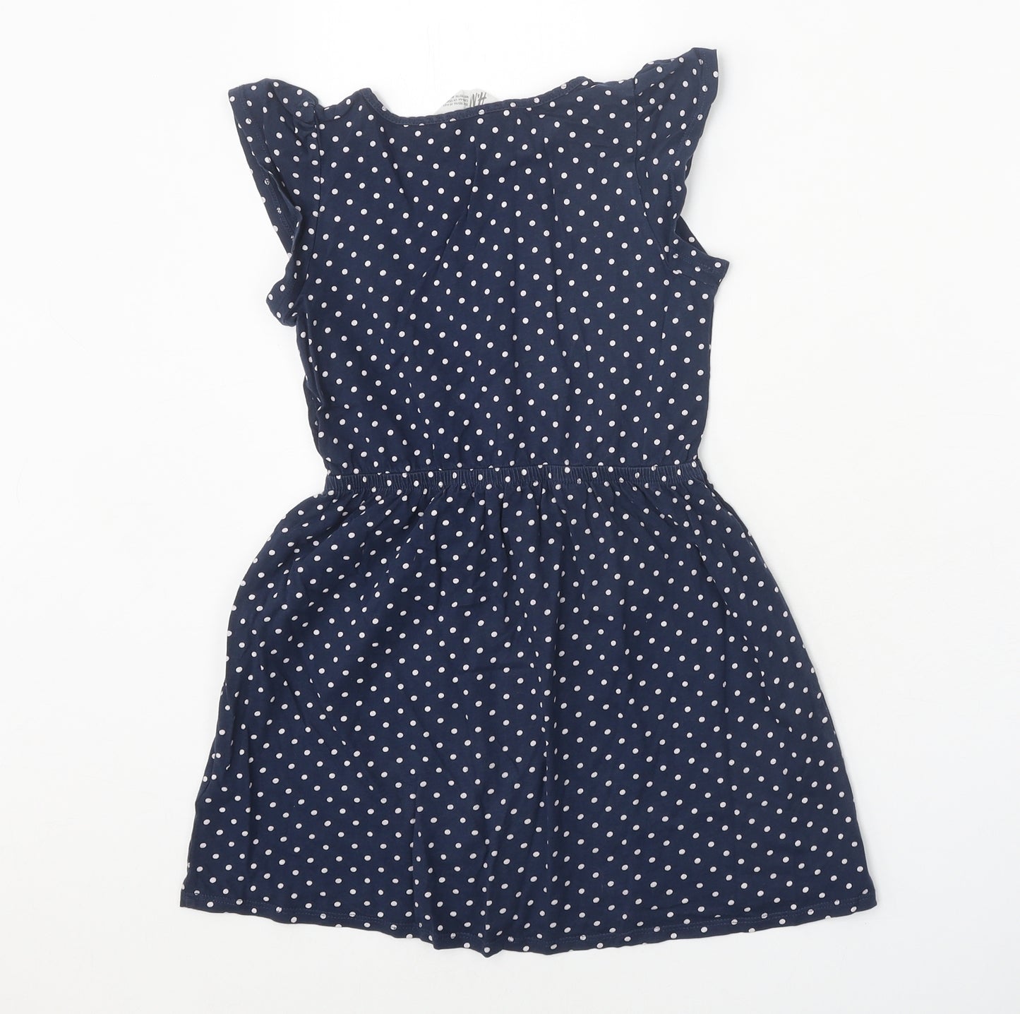H&M Girls Blue Polka Dot 100% Cotton T-Shirt Dress Size 5-6 Years Round Neck Pullover