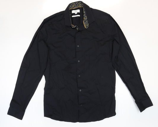 NEXT Mens Black Cotton Button-Up Size S Collared Button