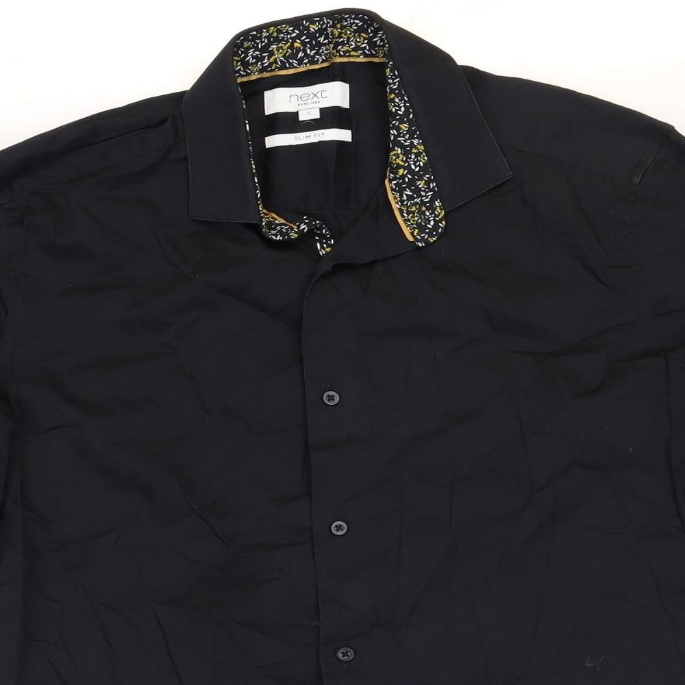 NEXT Mens Black Cotton Button-Up Size S Collared Button