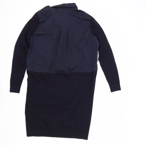 COS Womens Blue Colourblock Viscose Shirt Dress Size S Collared Button