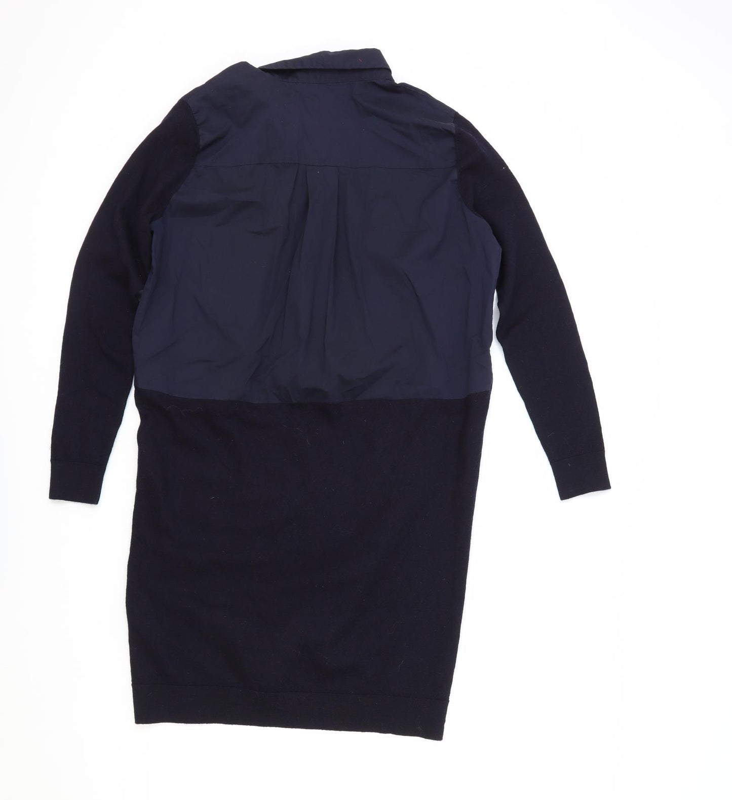 COS Womens Blue Colourblock Viscose Shirt Dress Size S Collared Button