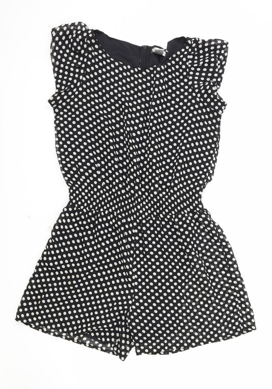 Pinky Womens Black Polka Dot Polyester Playsuit One-Piece Size L Zip