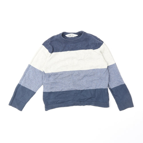 H&M Boys Blue Round Neck Striped 100% Cotton Pullover Jumper Size 5-6 Years Pullover